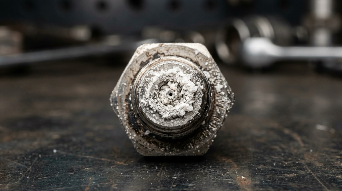 Heavy crystallization on a DEF injector tip before cleaning
