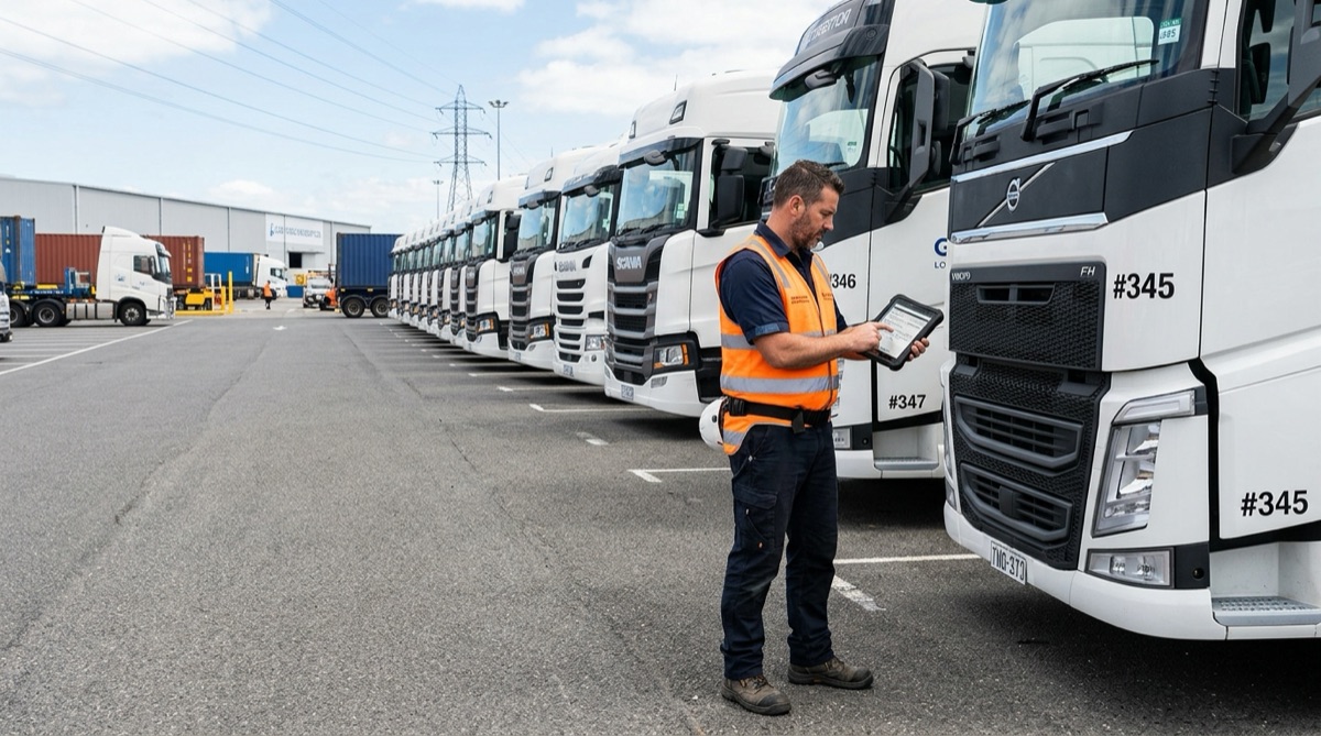 Fleet manager reviewing maintenance logs on a tablet