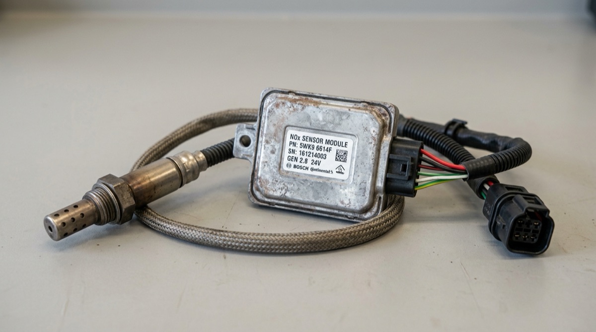 Close-up of a diesel NOx sensor for SCR system diagnostics